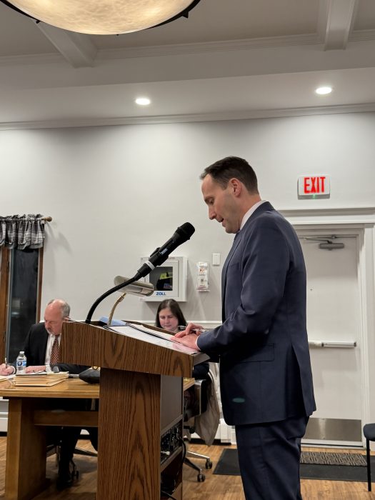 Attorney Joshua Brookstein presented the proposed subdivision of 42 Inwood Road to the board of trustees. 