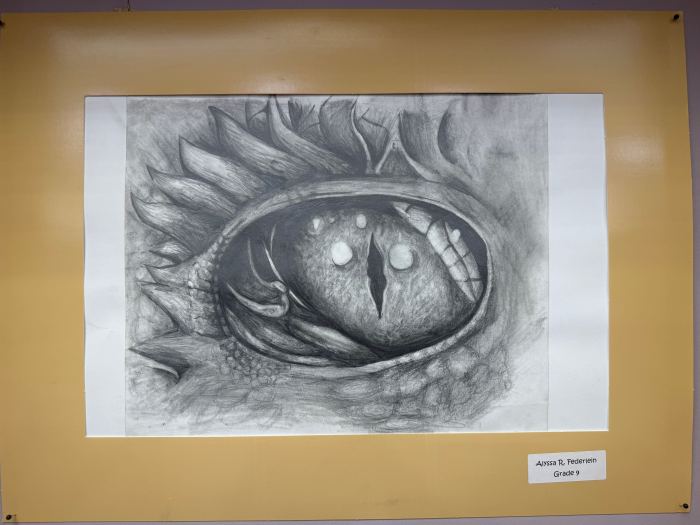 Artwork created by a Carle Place student and displayed at the library.