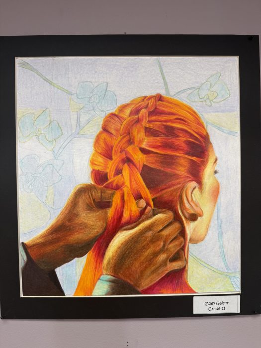 Artwork created by a Carle Place student and displayed at the library.