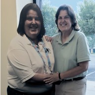 Author Mary Putre with a cardboard cutout of her younger self.