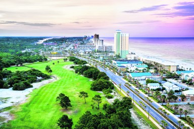 Panama City Beach, Florida, view of Front Beach Road at sunrise