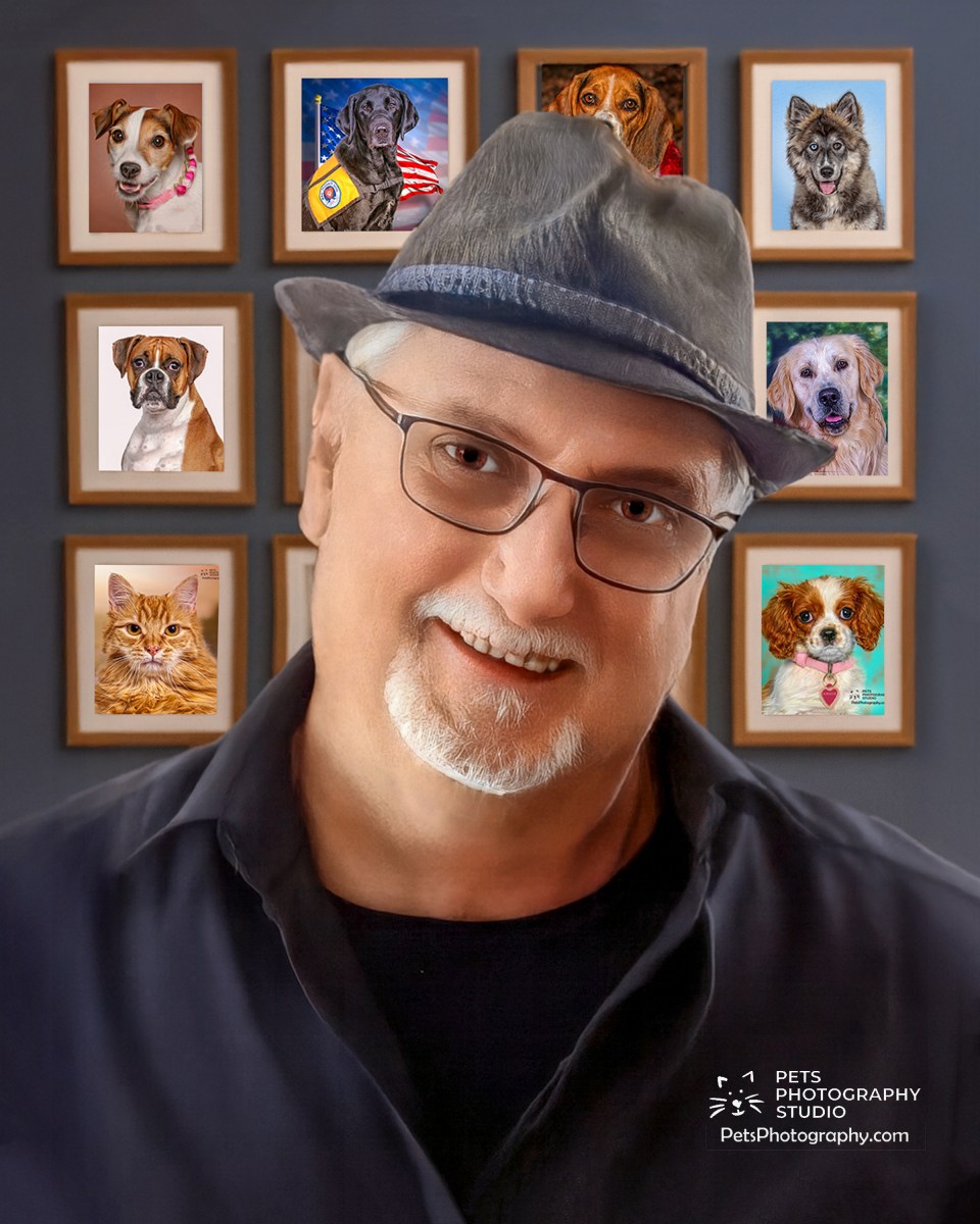 headshot of man in front of photo gallery