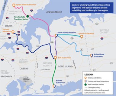 The proposed route within Nassau County of the Propel NY Energy Project.