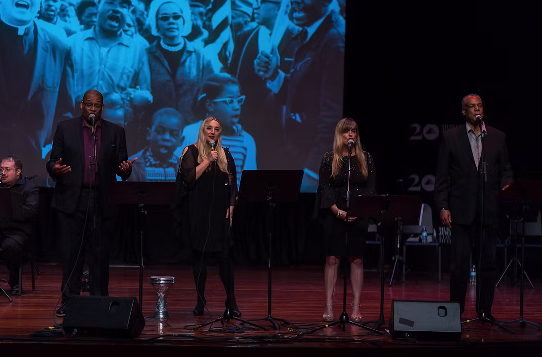 Tony Perry, Magda Fishman, Lisa Fishman and Elmore James on stage at a previous performance of Soul to Soul.
