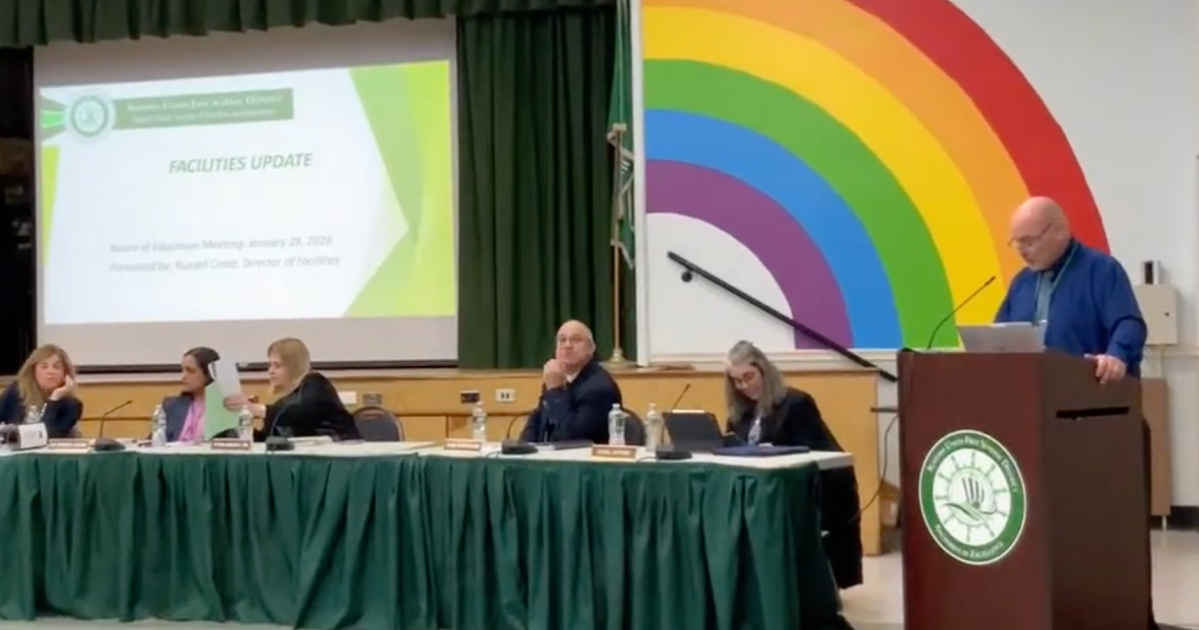 Russell Costa, the Seaford School District director of school facilities and operations, (R.), updated the community on completed projects throughout the district at its board of education meeting.