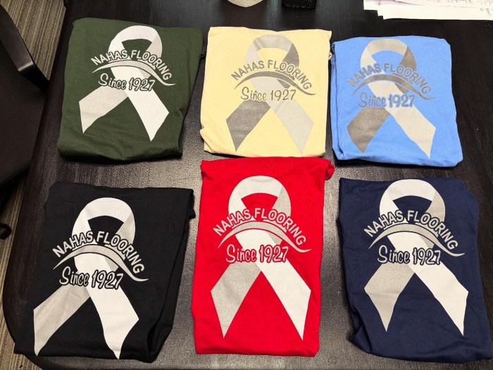 Nahas Flooring Company shirts for sale benefiting The 76 Foundation and Brian’s Foundation of Hope.