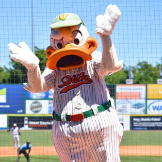 QuackerJack, the official mascot of the Long Island Ducks.