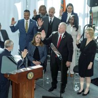 Democratic Nassau County Legislatures being sworn in during the induction of the 16th Nassau County Legislature.