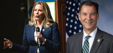 U.S. Reps. Laura Gillen (L.) and Tom Suozzi (R.) are two of seven democrats to back the Department of Homeland Security Bill in the House of Representatives.