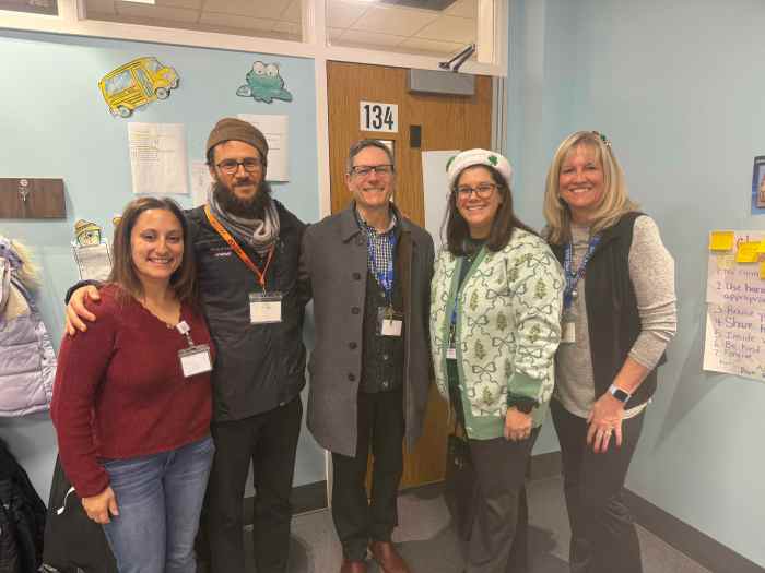  Board of Education President Jaclyn O’Donohue, Matthew Reid, Superintendent of Schools Anthony Lubrano, Interim Assistant Superintendent for Curriculum and Instruction Melissa Corbett and principal Kristina Lynch (L. to R.).