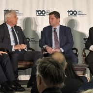 Suffolk County Executive Ed Romaine, Nassau County Executive Bruce Blakeman, LIA Presiden and CEO Matt Cohen and New York State Comptroller Thomas DiNapoli at the LIA State of the Region.