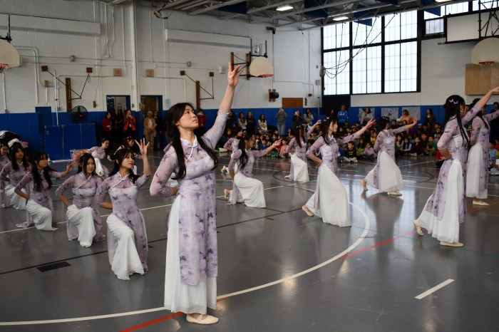 Denton Avenue students enjoy traditional Chinese dances presented by members of the Herricks High School AACC.