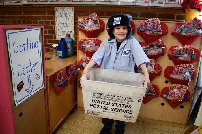 A student dressed as a postal worker.