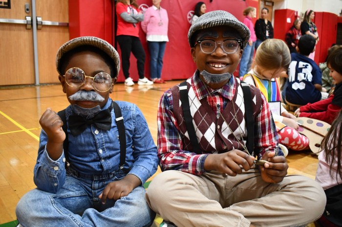 Students dressed as older folks for the 100 celebration.