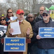 Town of Hempstead Supervisor Democratic Candidate Joe Scianablo was joined by residents calling upon the state to audit the Town of Hempstead. Courtesy: Joe Scianablo