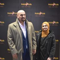Jimmy Amad, (L.) with his daughter at the grand opening celebration for Halal Grill Eats.
