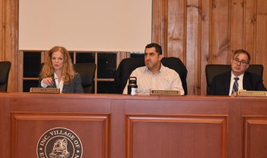 Mayor Bonnie Parente, Deputy Mayor Anthony Gallo and Trustee James Iannone (L. to R.) at the recent East Williston trustee meeting.