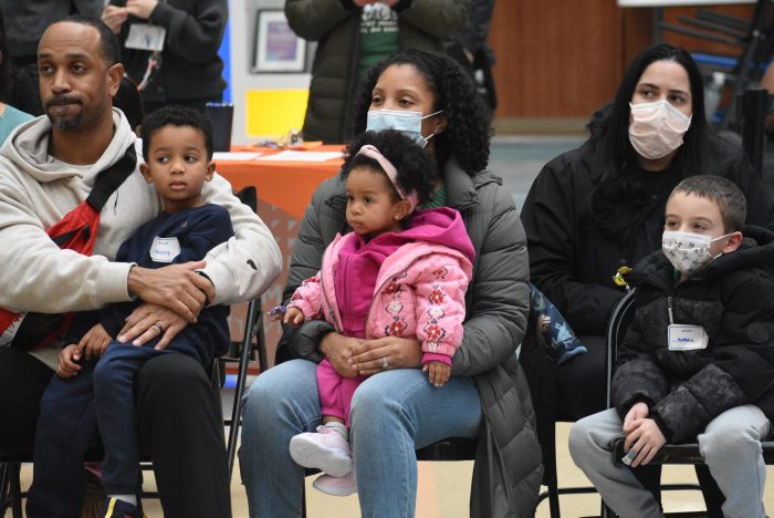 Patients from Cohen Children's Hospital and their families gathered to watch the circus performers.