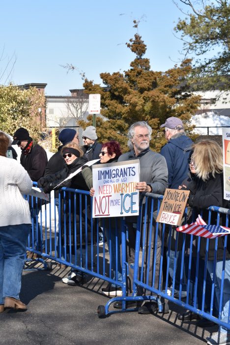 Demonstrators called for Aresco Management, who owns the building, to stop renting space to ICE.
