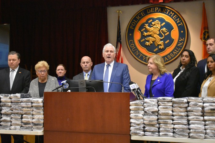 County Executive Bruce Blakeman announced the seizure of over $20 million in cocaine at a press conference.