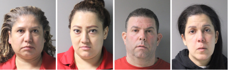(From L. to R.) Defendants Ana G. Pineda Quijada, 50, of Westbury, Ana A. Salvador Soto, 32, of Westbury, Francisco O. Espinal, 48, of New Cassel, and Kendra C. Lopez Collado, 42, of Hicksville, were all charged with Criminal Diversion of Prescription Medication 3rd Degree.