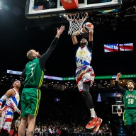 The Harlem Globetrotters played against the Washington Generals at the Barclays as part of the team's 100 Year World Tour. (Gabriele Holtermann)
