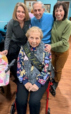 Roslyn resident Anna Caraccio (C.) celebrated her 102nd birthday with family and friends, including Town of North Hempstead Supervisor Jennifer DeSena.