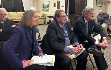 Julia Brickell, attorney Ken Robinson, and Mark Brickell (L. to R.) petition the Village of Plandome