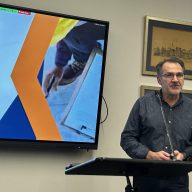 Architect John Grillo presenting the building condition survey at Manhasset Board of Education meeting