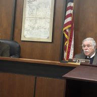 Mayor Ted Rosen and Deputy Mayor Lawrence Katz (R. to L.) listening to Yonathan Jacobi's petition for a conditional use permit