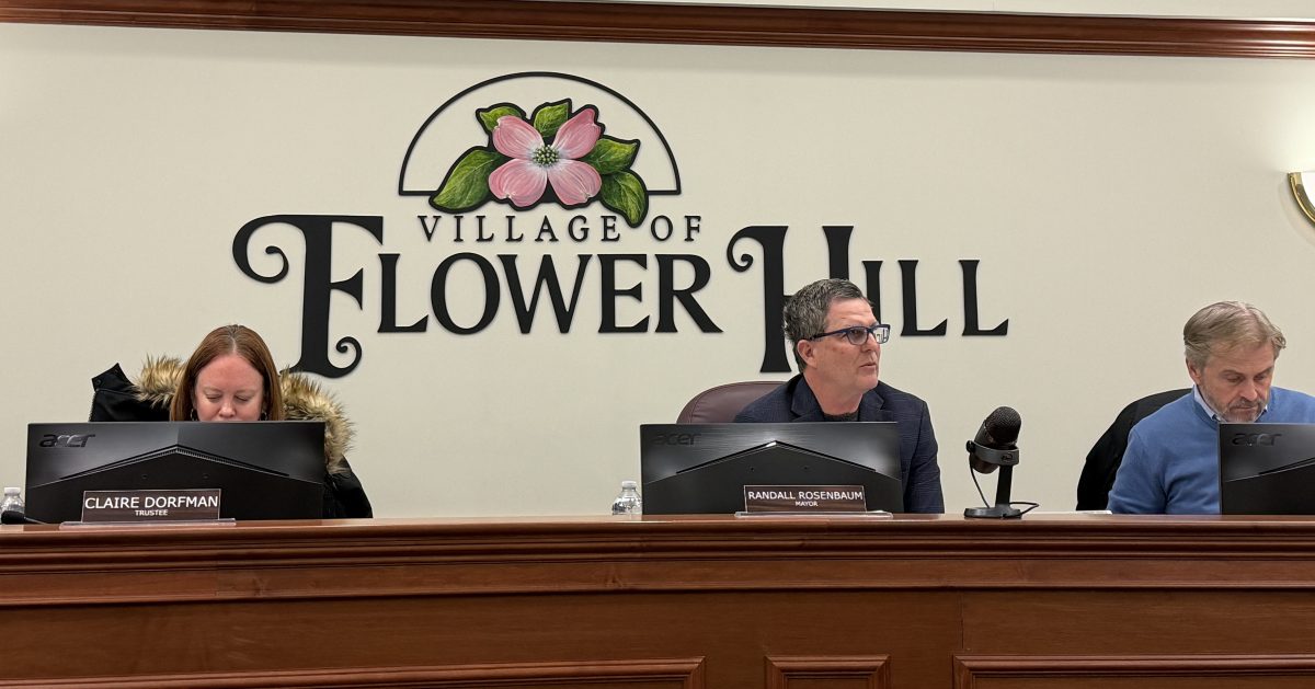 Flower Hill Trustee Claire Dorfman, Mayor Randall Rosenbaum and Deputy Mayor Frank Genese during the February board of trustees meeting where they discussed updates to village code.