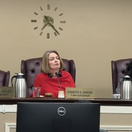 Council Member Dennis Walsh, North Hempstead Supervisor Jennifer DeSena and Council Member Christine Liu during the February North Hempstead board meeting, where the board listened to residents concerns over electric charging stations.