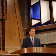 U.S. Rep. Tom Suozzi held an event speaking to the community at Temple Beth Sholom when protestors spoke up about Suozzi voting to fund the Department of Homeland Security.