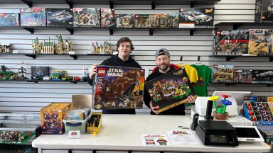Partners Lucas Wachsberger (L.) and Joe Cina Jr. (R.) opened a LEGO-inspired store in Levittown.