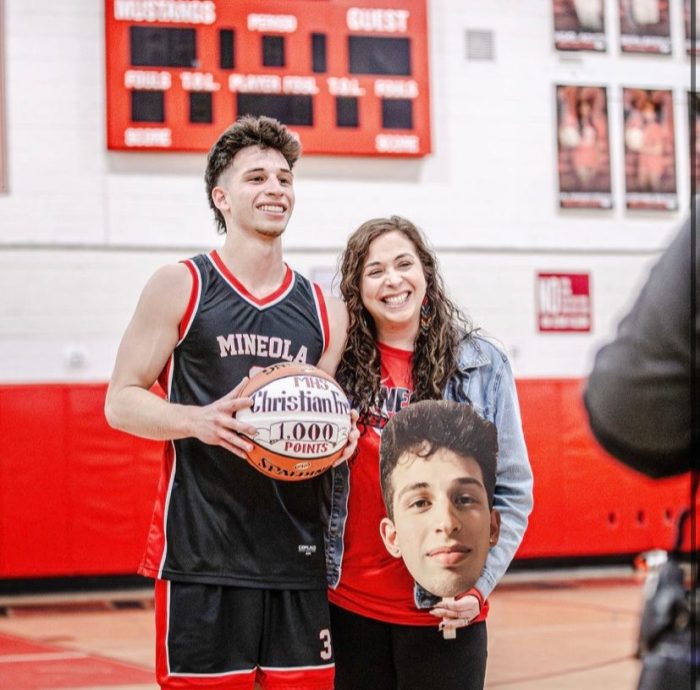 Christian Frey scored his 1,000th point with Mineola High School at a recent game.
