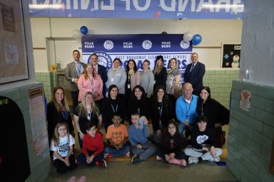Administrators, teachers, trustees and students gathered at East Broadway Elementary School for the grand opening of the building’s sensory hallway.