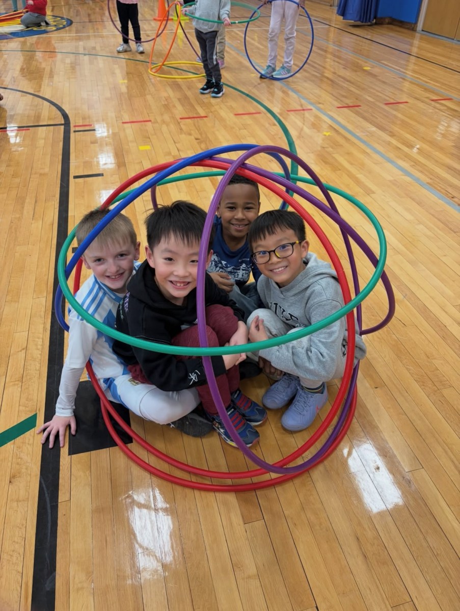 Students at Northside Elementary School are creating standing structures as part of their physical education Castle Construction and Demolition unit.