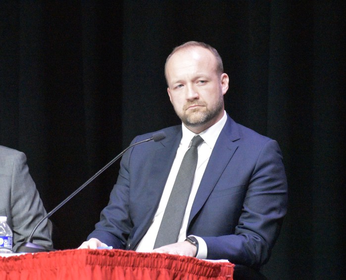 William Herman, assistant superintendent for business and operations, at a recent meeting.