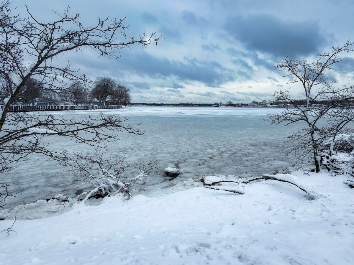 Port Washington during and after winter blizzard
