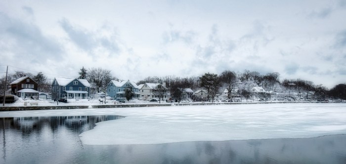 Mill Pond in Port Washington after February blizzard.
