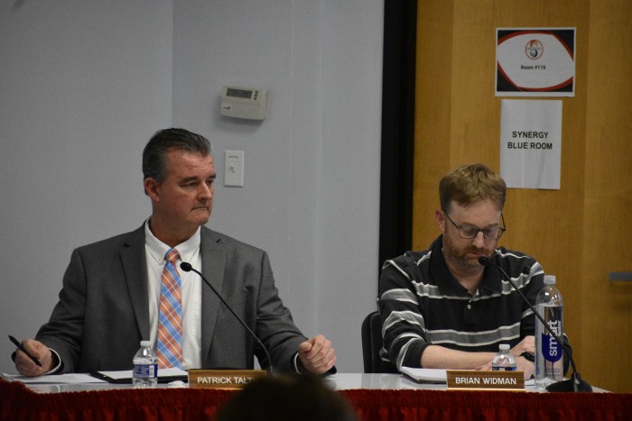 Trustee Patrick Talty (L.) said that when he makes a decision about his future with the board, he will announce publicly. Trustee Brian Widman (R.) is not up for election this year.