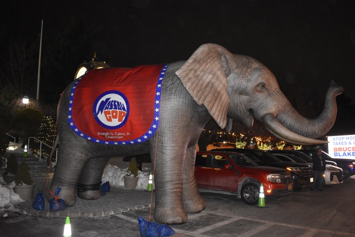 Ann inflatable elephant was stationed outside of the Garden City Hotel for the duration of the convention.
