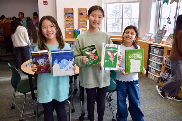 Students collaborated on library projects.