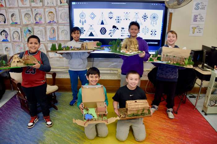 Students designed wigwams and longhouses.