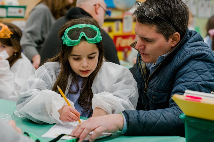 Students andparents worked side-by-side to investigate scientific concepts.
