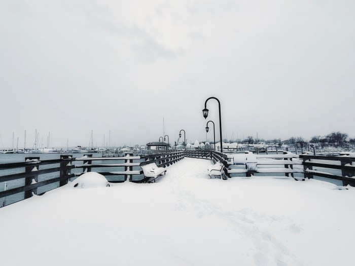 Pier in Port Washington after blizzard hit.