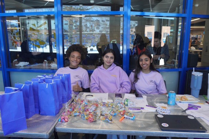 Herricks High School students wore purple and provided mental health and suicide prevention support materials as part of “P.S. I Love You Day.”