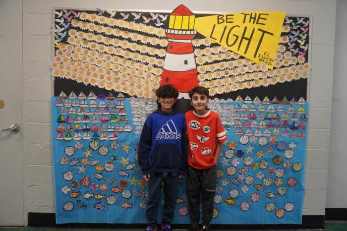 Denton Avenue Elementary School students created a colorful reminder that everyone can “Be the light” for those in need and posted positive messages to remind students and teachers that they are valued, loved and appreciated.