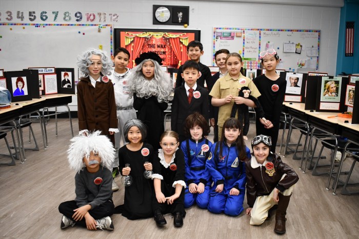 Students portray a variety of notable historical figures – from queens and inventors to dancers, president, and athletes – during their living wax museum presentations.