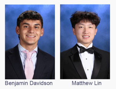 Roslyn High School Class of 2026 Valedictorian Benjamin Davidson and Salutatorian Matthew Lin.